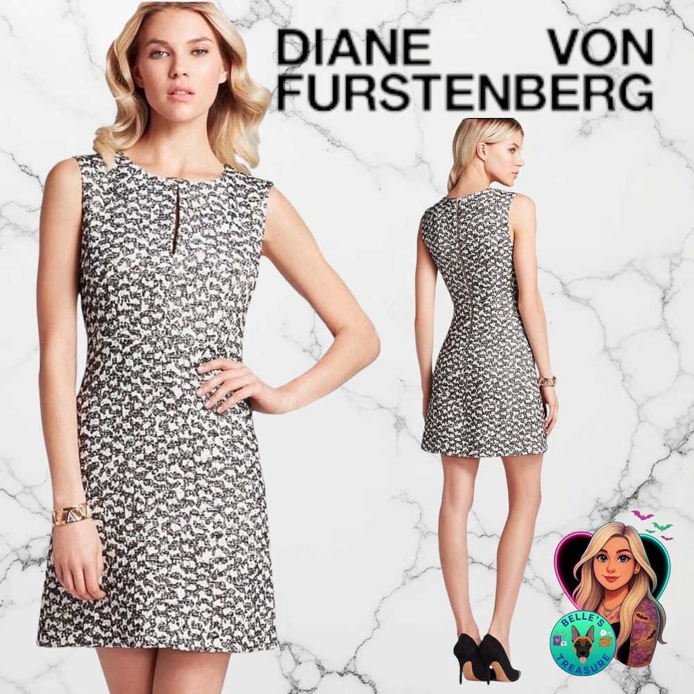 Diane von Furstenberg Yvette Metallic Tweed Shift Dress Women's 6 Shift Career